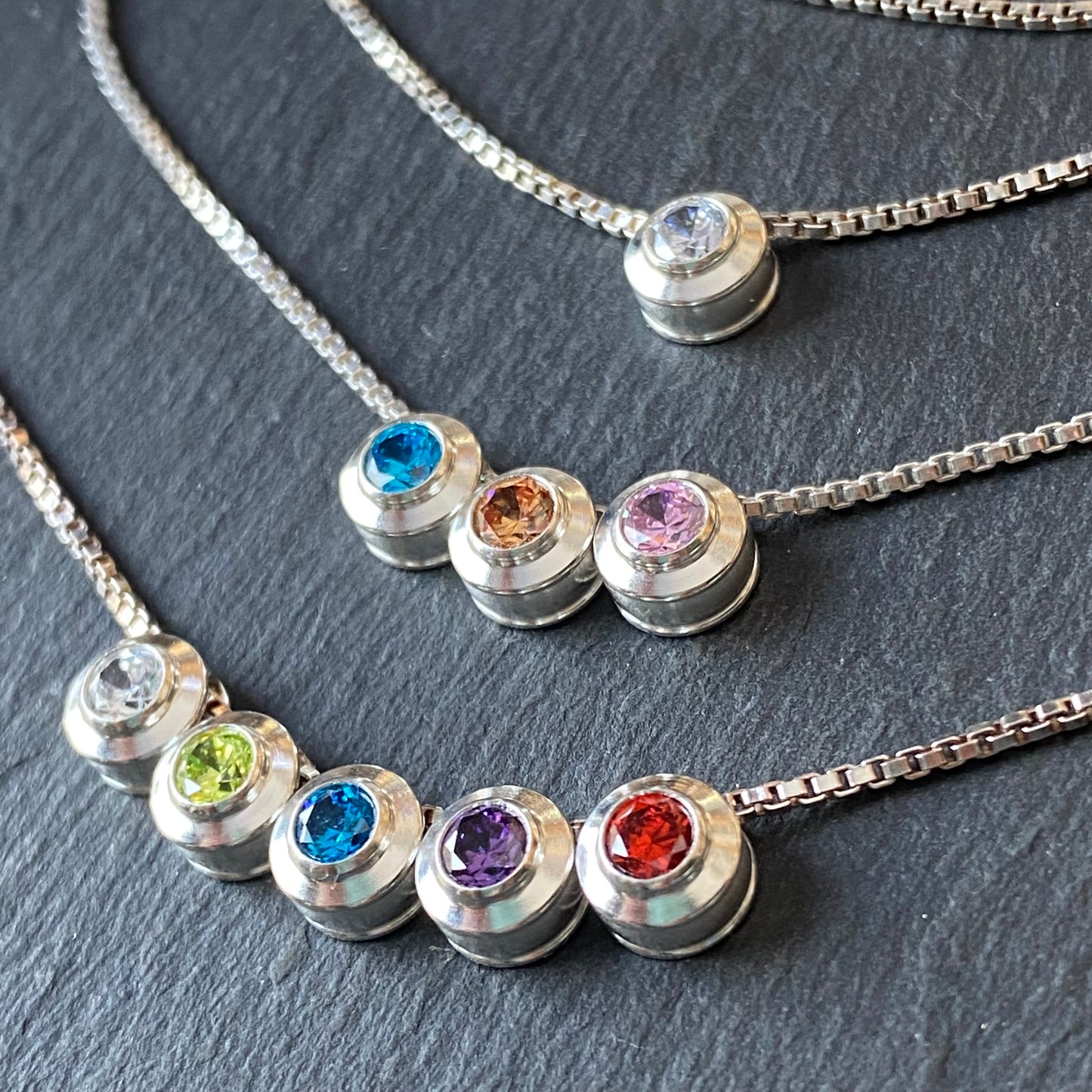 sterling silver birthstone slider charm necklace with birthstone crystals- drake designs jewelry