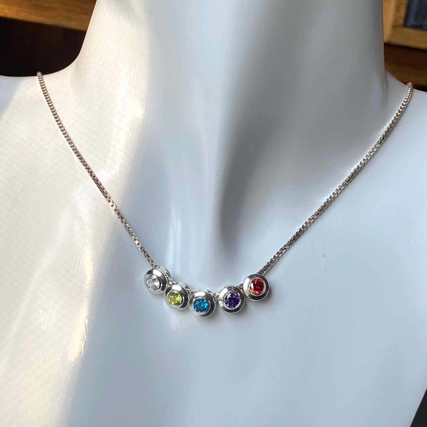 sterling silver birthstone slider charm necklace with birthstone crystals- drake designs jewelry