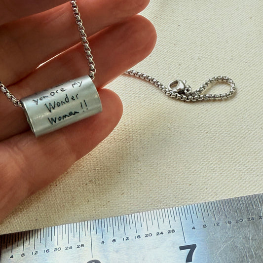 Silver Actual Handwriting necklace with actual loved ones handwritten message - drake designs jewelry