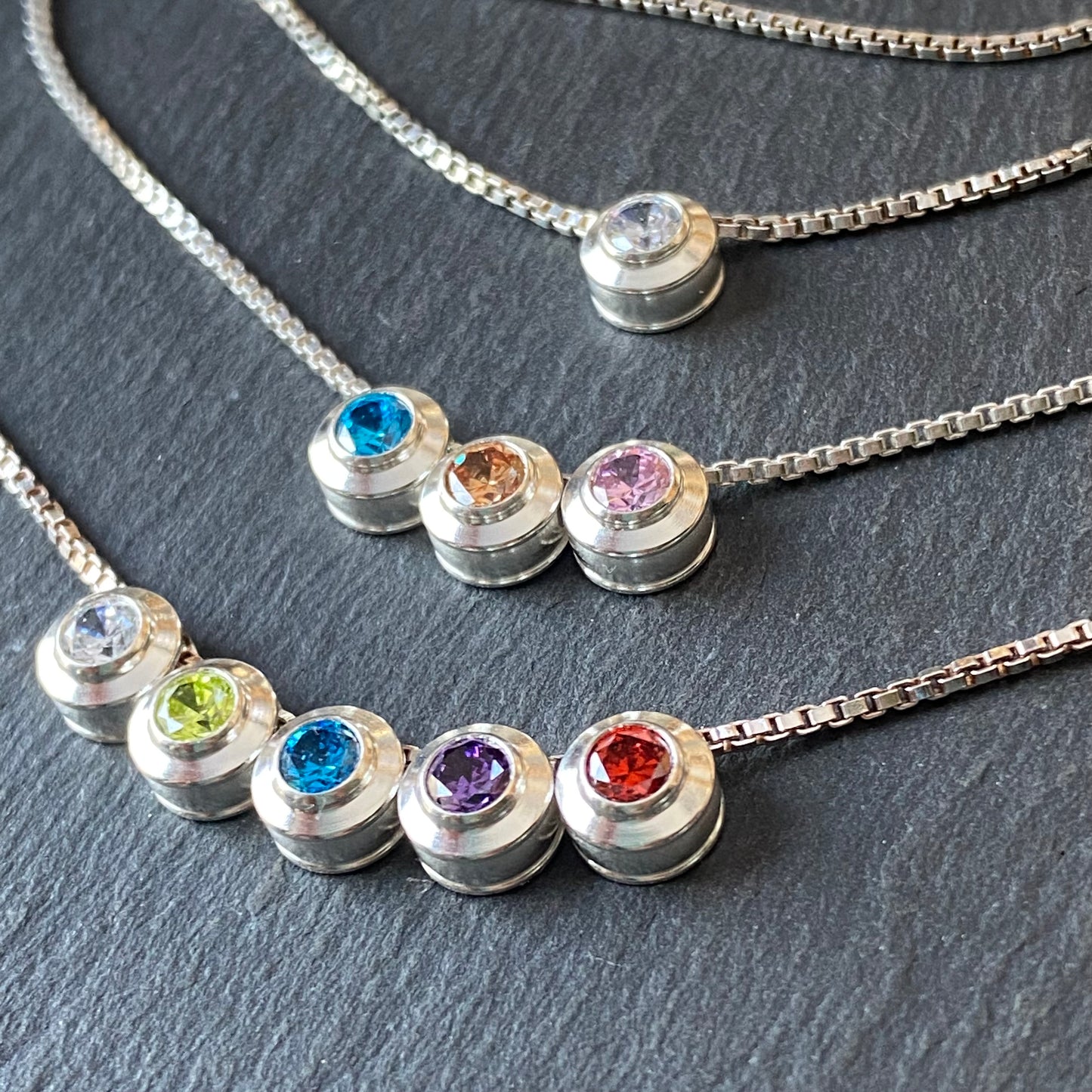 sterling silver birthstone slider charm necklace with birthstone crystals- drake designs jewelry