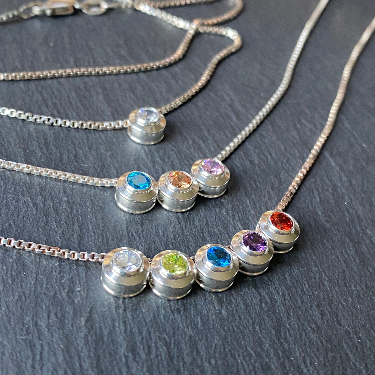 sterling silver birthstone slider charm necklace with birthstone crystals- drake designs jewelry