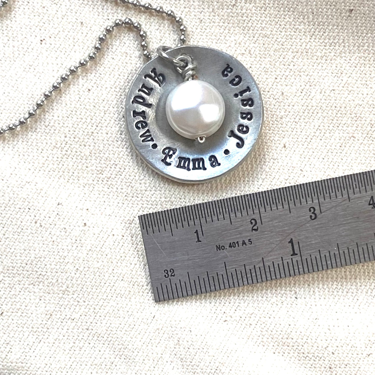 Rustic personalized mom necklace with kids names and pearl - hand stamped jewelry