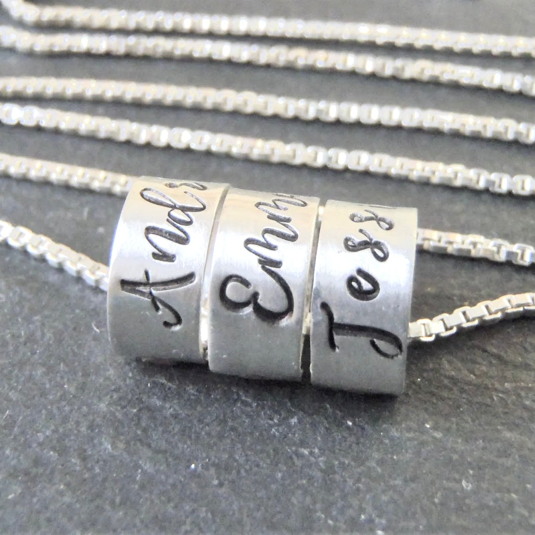 Sterling Silver Mothers Necklace with Kids Name Charms