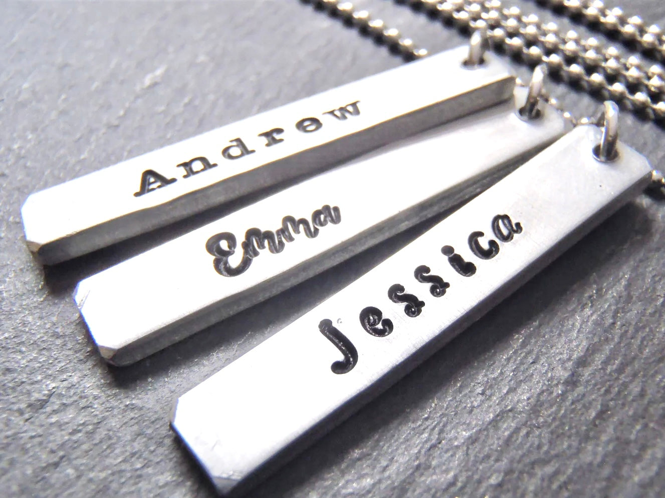 Thick Pewter Personalized Bar Necklace with Name in Your Choice of Font