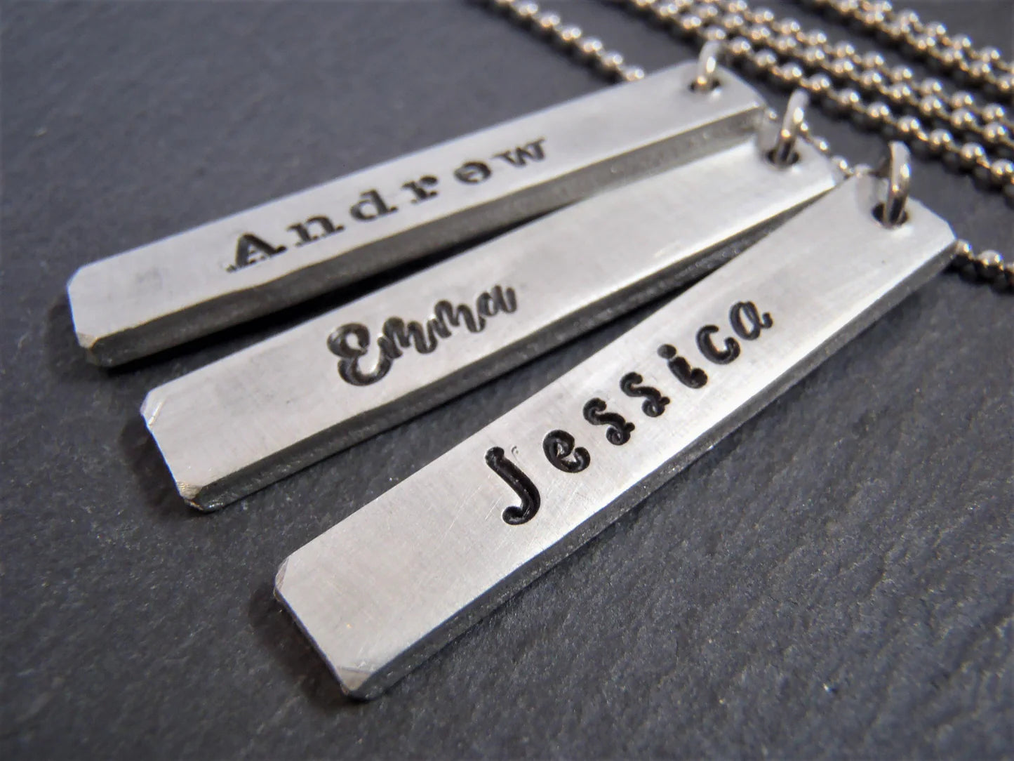 Thick Pewter Personalized Bar Necklace with Name in Your Choice of Font - drake designs jewelry