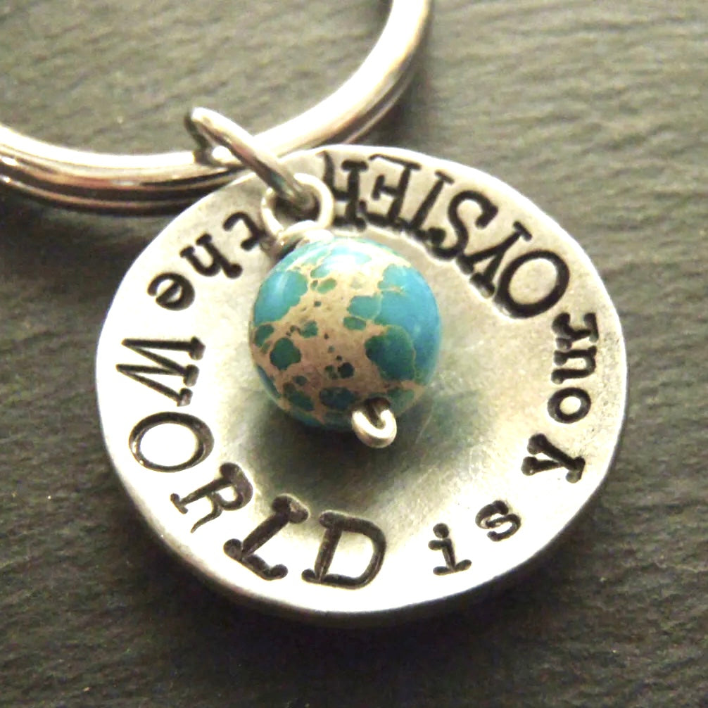 the world is your oyster graduation gift keychain inspirational personalized key chain personalized