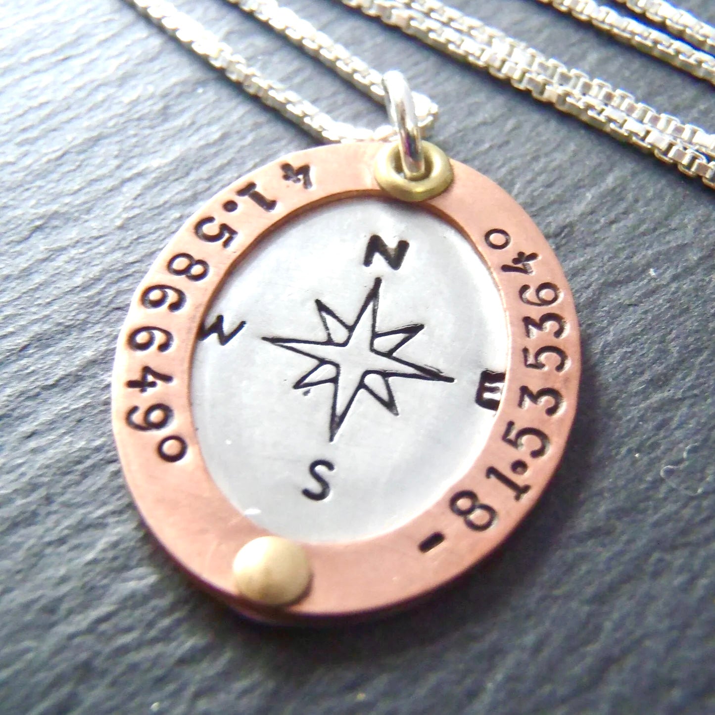 Personalized Compass Necklace with Custom Coordinates - Latitude and Longitude - Oval with Border Rim
