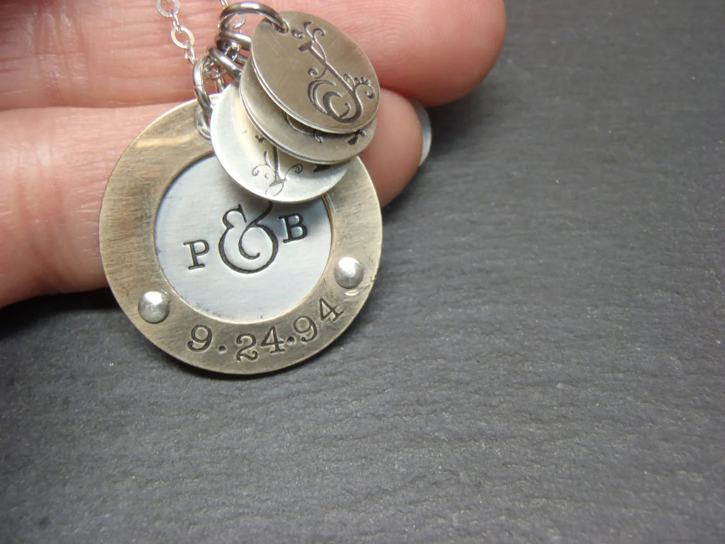 Mother's Silver and Gold necklace with Family Initials - Sterling Silver and 14k Gold Fill - drake designs jewelry