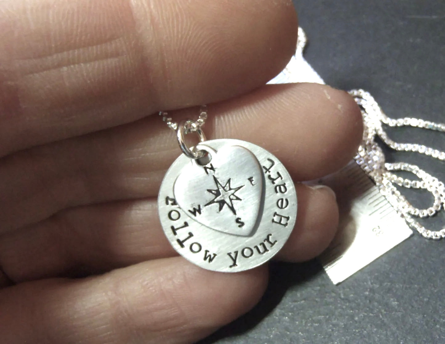 Sterling Silver Compass - Follow Your Heart Necklace - drake designs jewelry