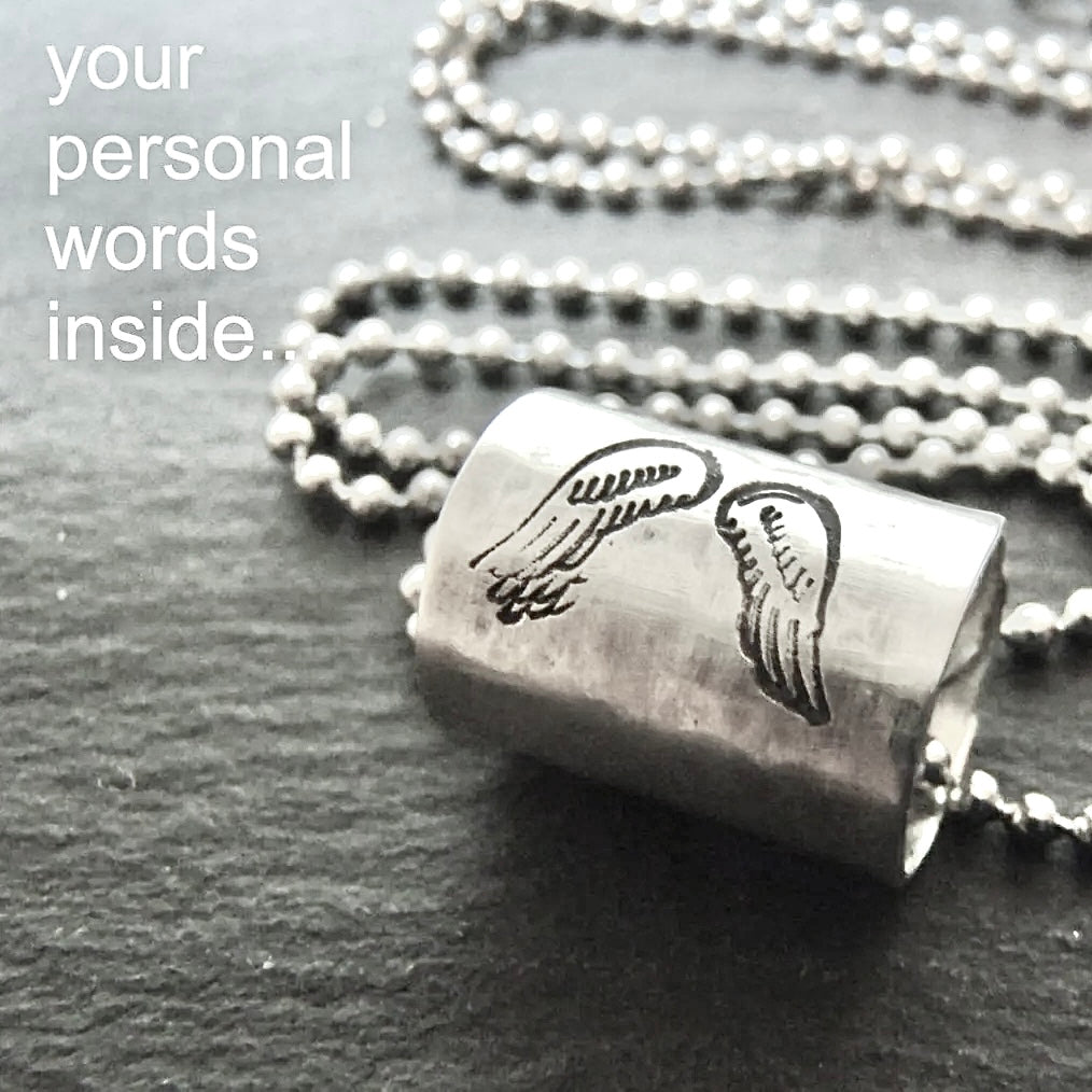 Remembrance Jewelry for Men or Women- Personalized Memorial Necklace with Wings - drake designs jewelry
