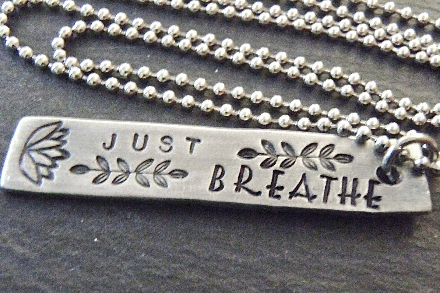 Just Breathe inspirational bar necklace