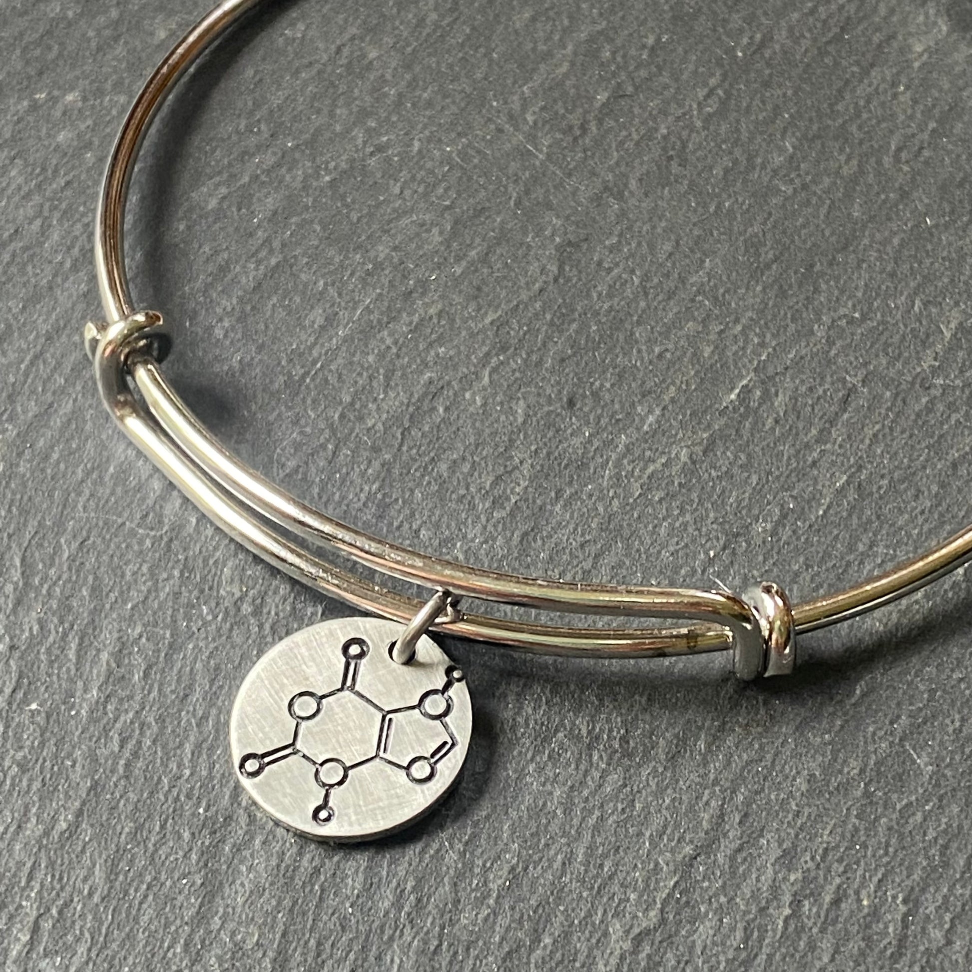 chocolate molecule bangle bracelet. chemistry jewelry science gift for her. drake designs jewelry