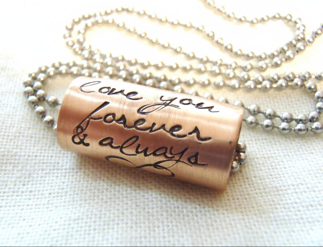 custom text on hand crafted copper necklace - 7th copper anniversary gift - drake designs jewelry