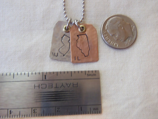 Mixed metal State to State to State Necklace Set | Long Distance Friendship Gift