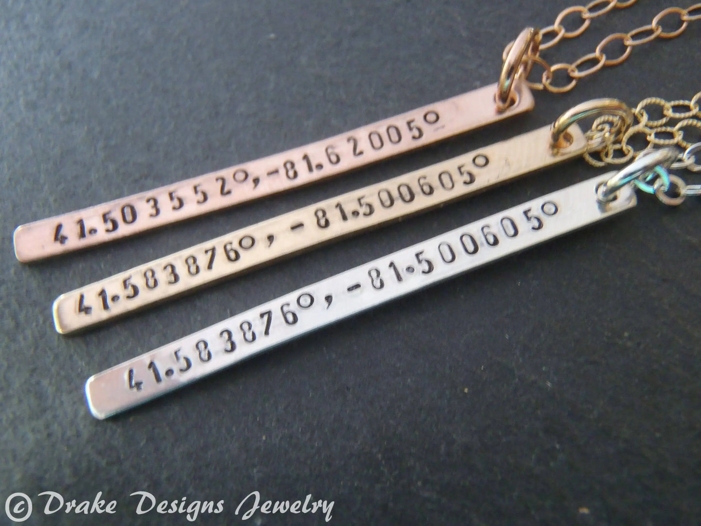 Personalized Coordinates Skinny Vertical Bar Necklace 14k Gold Fill - drake designs jewelry