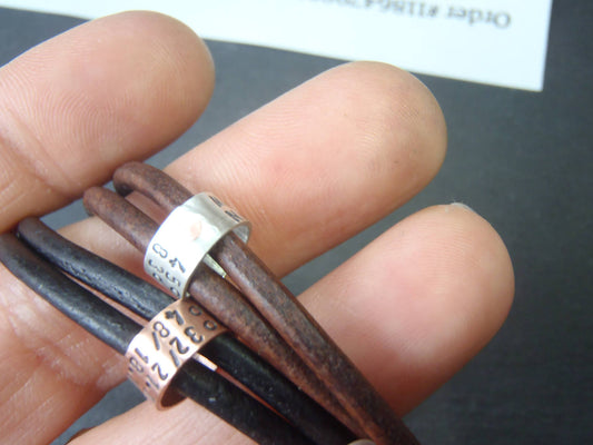 Personalized Leather Bracelet for Men or Women with Custom Coordinates Sterling Silver OR Copper Charms - drake designs jewelry