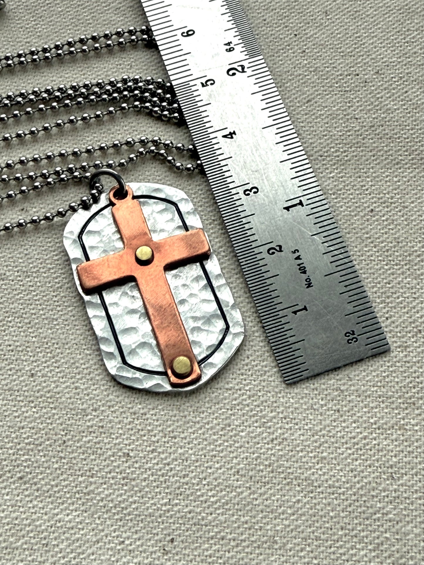 Silver and Copper Rustic Hammered Cross Necklace Hand Riveted Mixed Metal - Drake Designs Jewelry