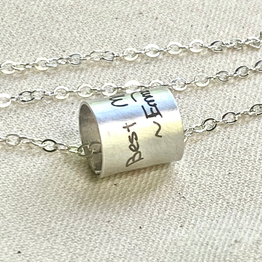Custom handwriting engraved on sterling silver bead charm necklace artisan hand crafted - drake designs jewelry