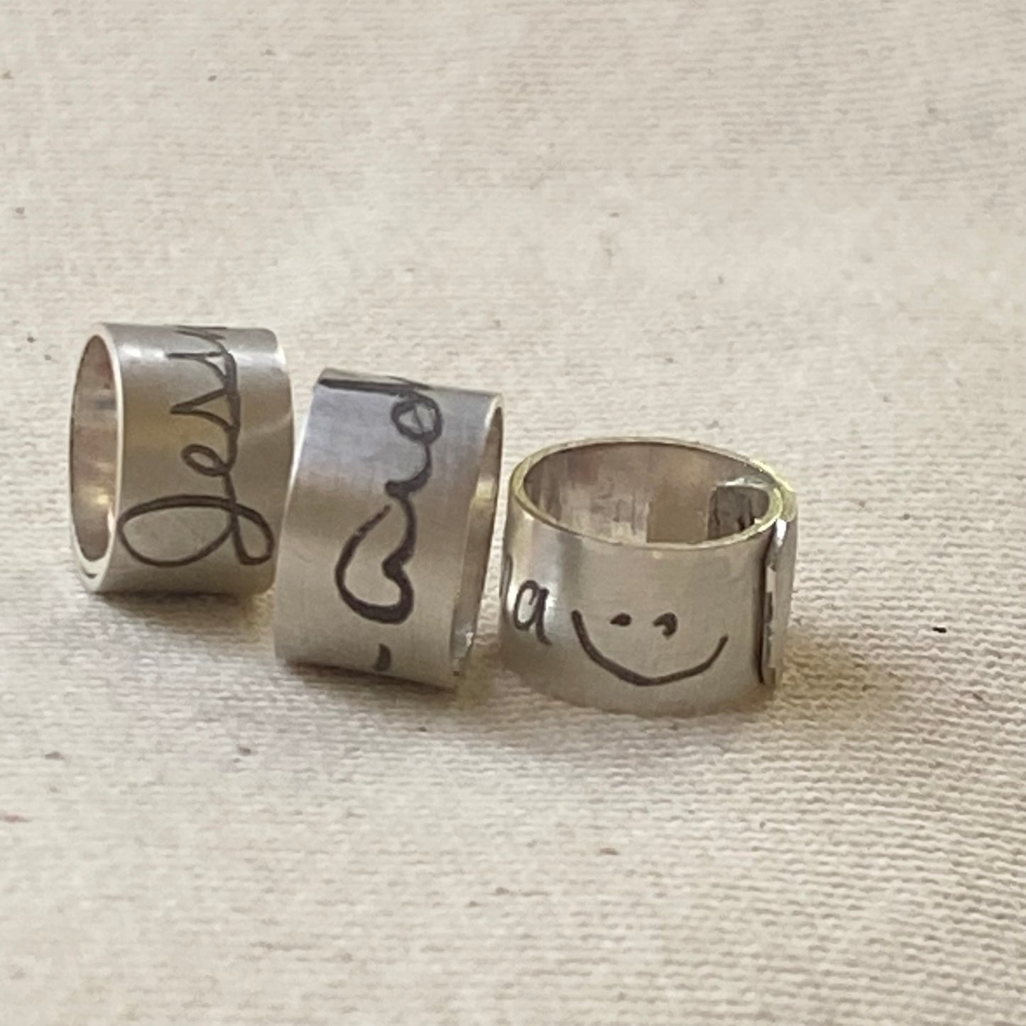 Actual handwriting sterling silver bead charm engraved with custom handwritten name or word. - Drake Designs Jewelry