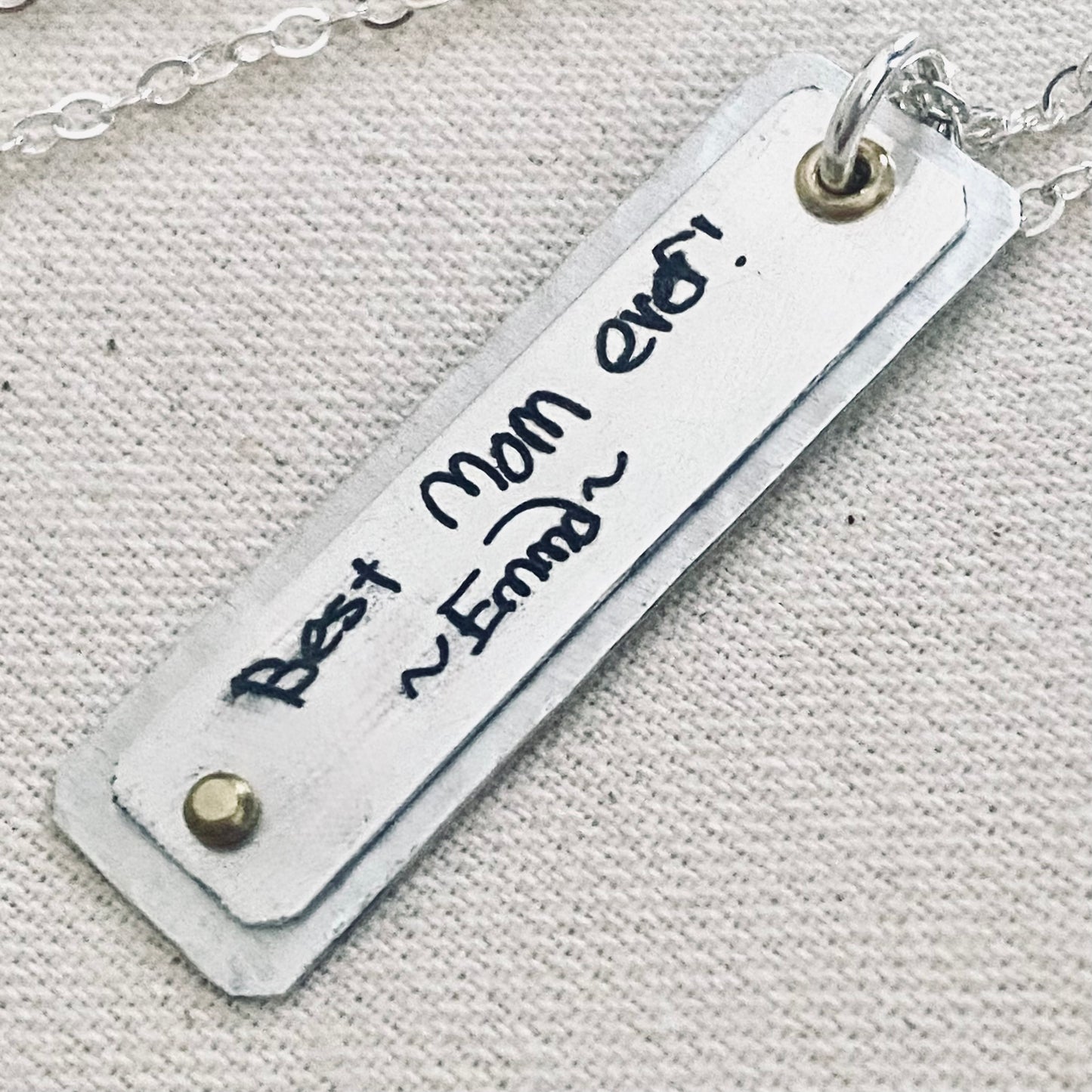 Sterling Silver Handwriting Engraved Necklace Personalized with Actual Handwritten Names with Golden Brass Accents - Drake Designs Jewelry