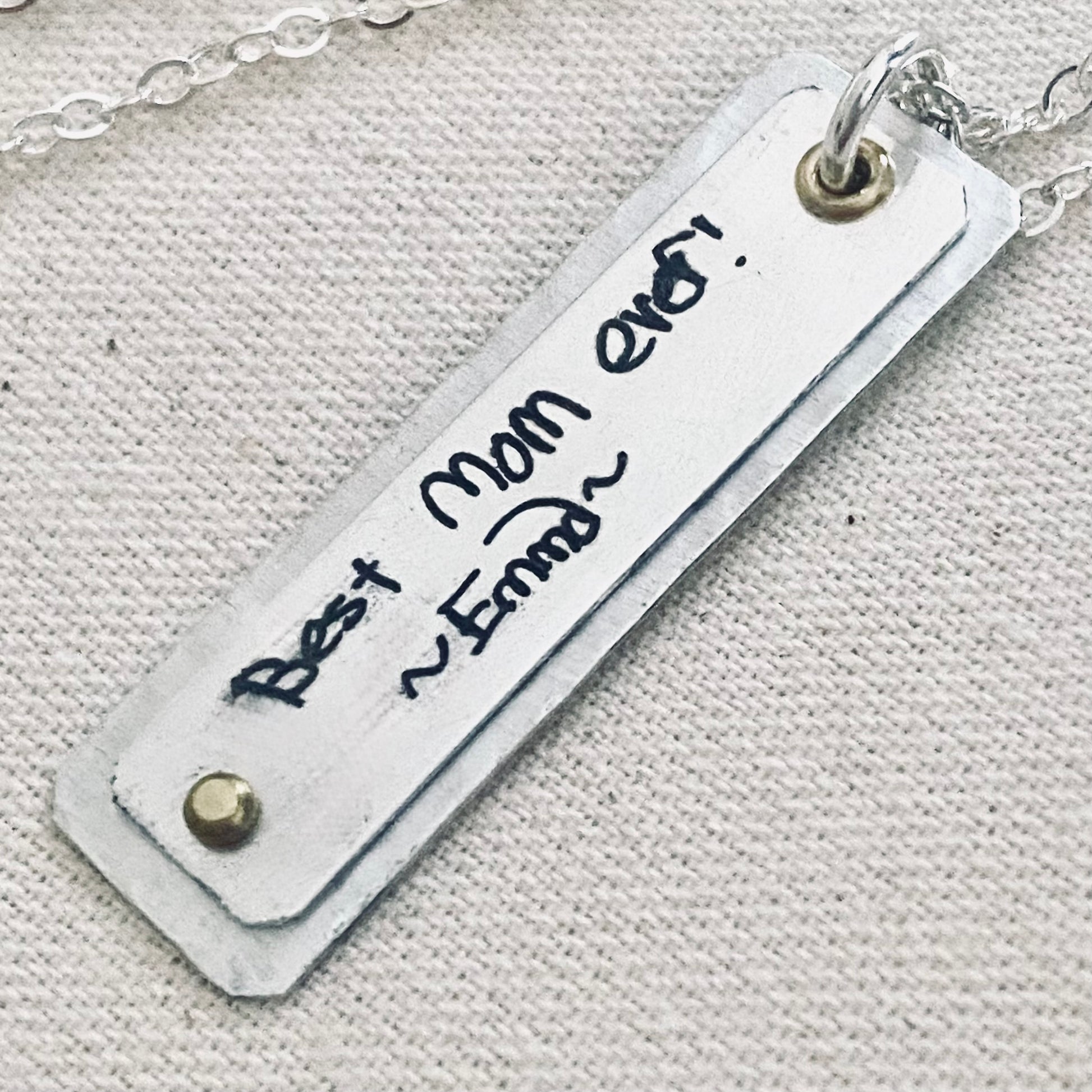 Sterling Silver Handwriting Engraved Necklace Personalized with Actual Handwritten Names with Golden Brass Accents - Drake Designs Jewelry