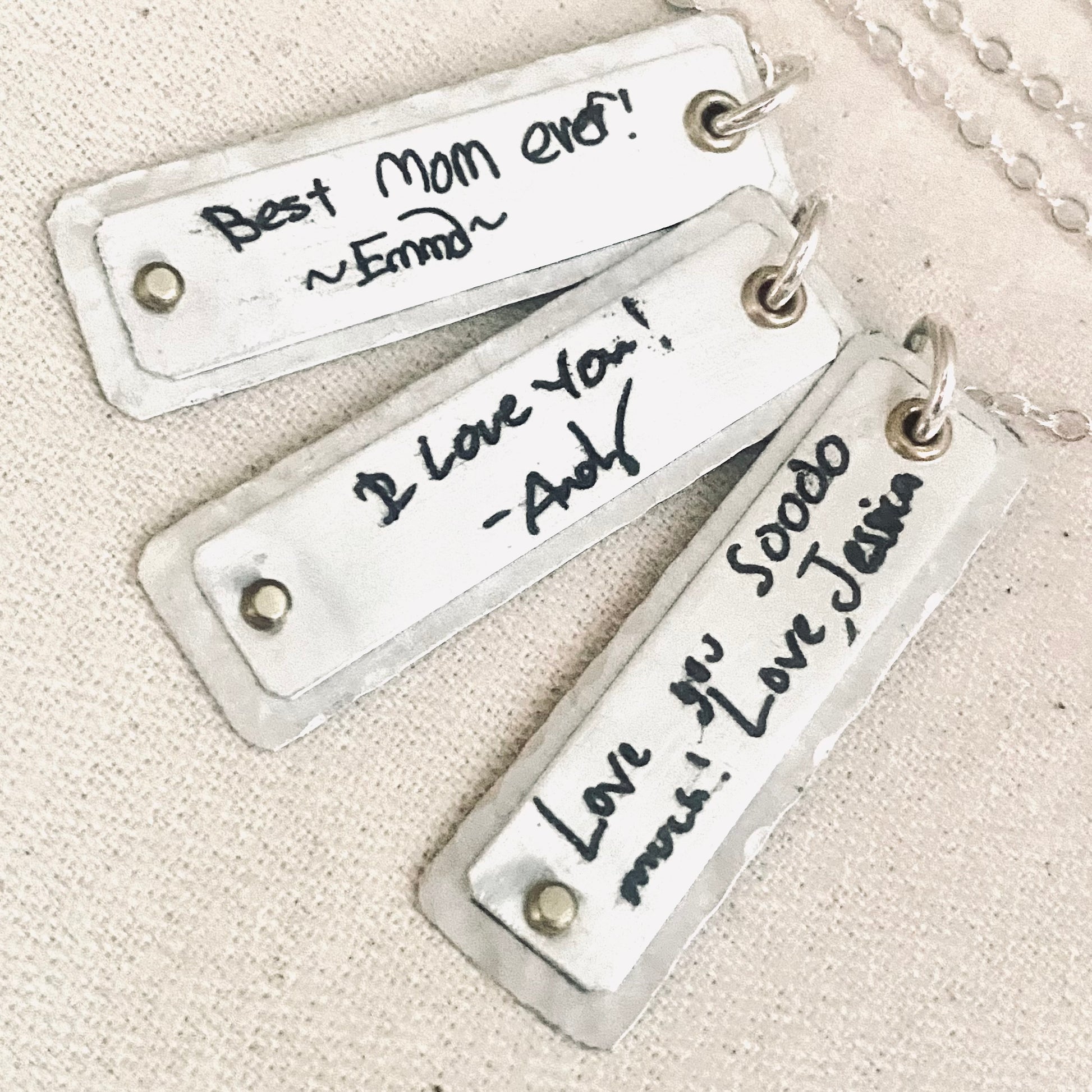 solid Sterling Silver Actual Handwriting Pendant Necklace Engraved with loved ones handwriting Personalized with with Golden Brass Accents - Drake Designs Jewelry