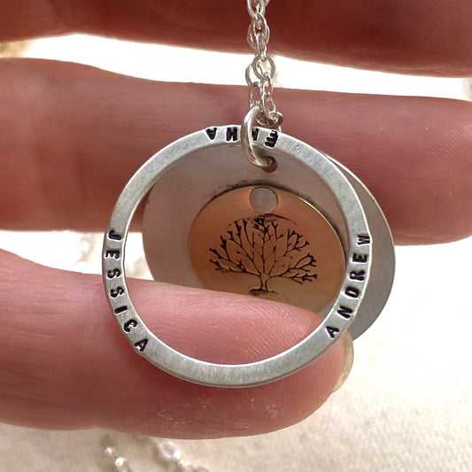 Sterling silver and 14k gold fill tree of life necklace for grandmother or mom with kids names - drake designs jewelry