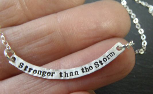 Curved Bar Necklace Sterling Silver with option for DOUBLE SIDED Custom Text