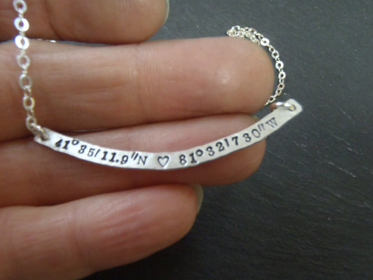 Personalized Curved Bar Necklace Sterling Silver with option for DOUBLE SIDED Custom Text
