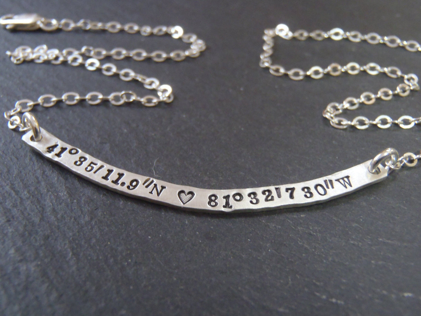 Personalized Curved Bar Necklace Sterling Silver with option for DOUBLE SIDED Custom Text