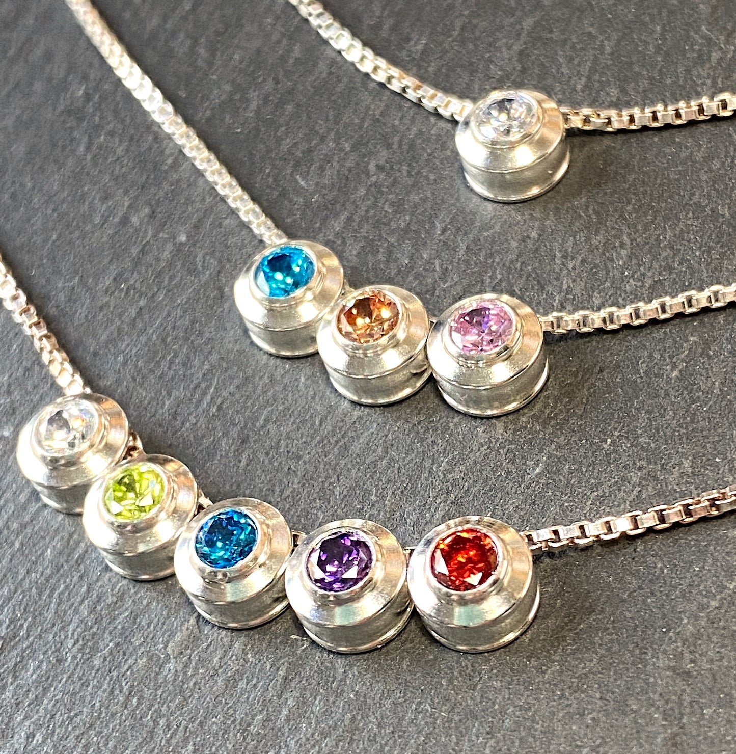 Sterling Silver Bezel Set Slider Birthstone Slider Charm Necklace in Sterling Silver