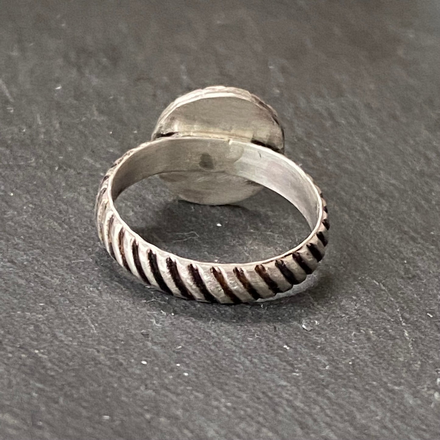 Amazonite Sterling Silver Rustic Ring - Sterling Silver and Cable Ring Band