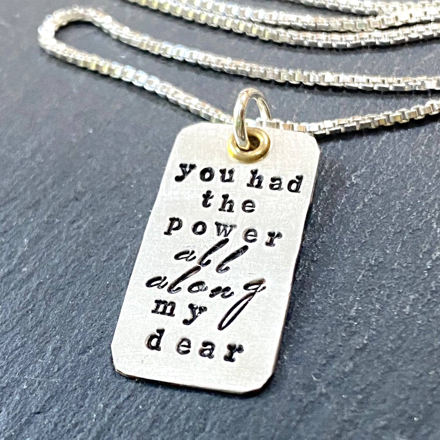 you had the power all along my dear sterling silver necklace. hand stamped with golden brass accent. inspirational graduation gift for her - drake designs jewelry