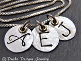 Mixed metal mom necklace with initials sterling silver custom made - Drake Designs Jewelry