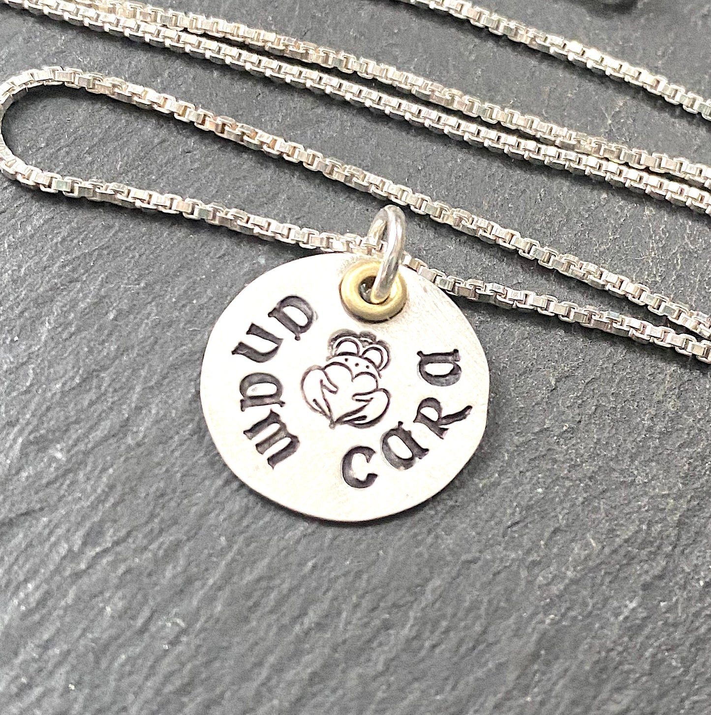 Claddagh necklace hand crafted in mixed metals. sterling silver anam cara Irish necklace. Symbol of love friendship and loyalty
