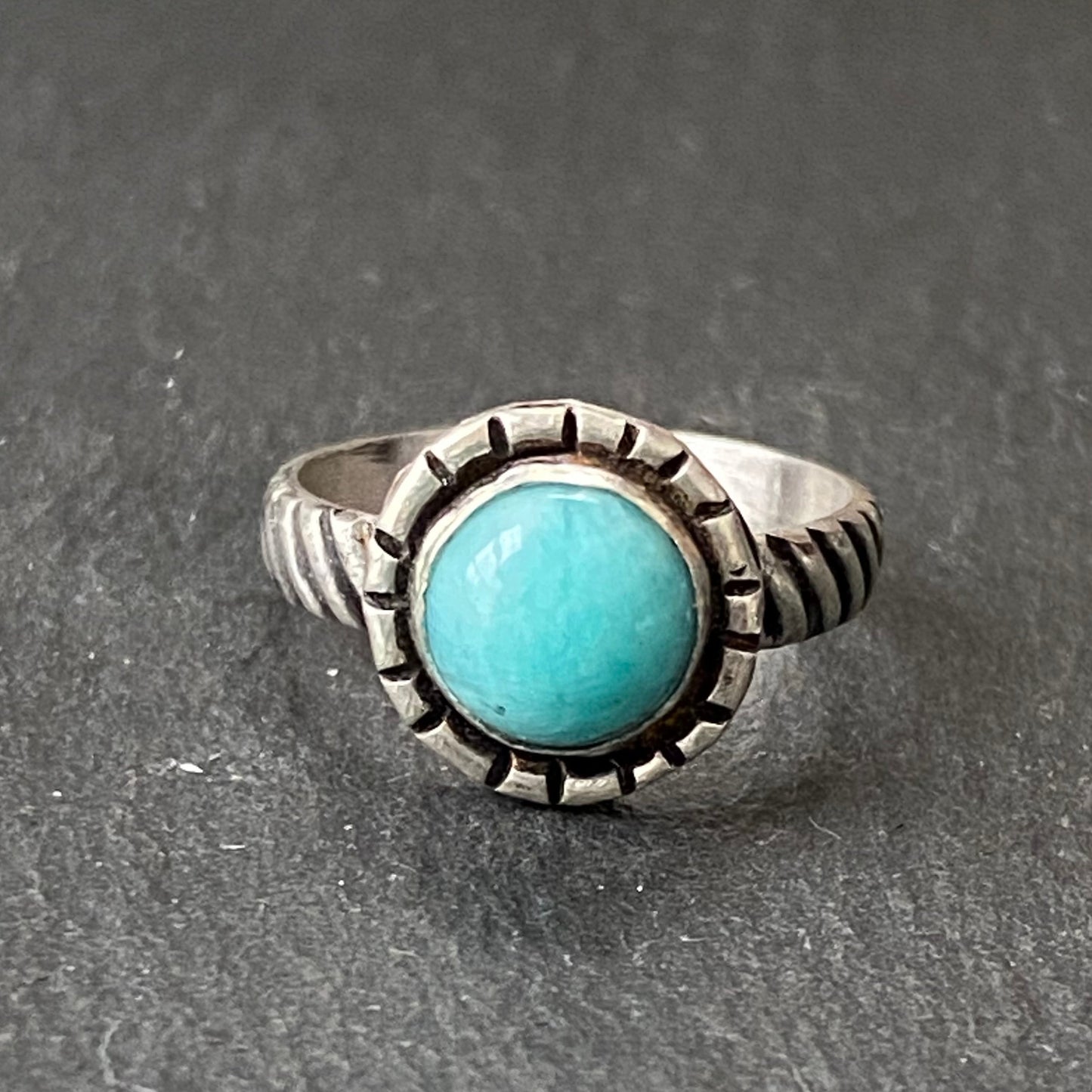 Amazonite Ring Crafted from Sterling Silver and Natural Turquoise Color Gemstone with Twisted Wire Rope Cable Band Ring - drake designs jewelry