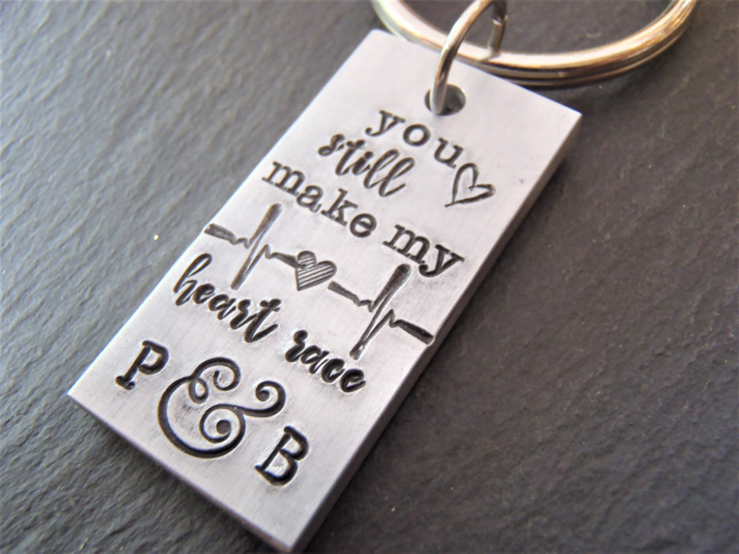 Aluminum anniversary gift keychain personalized with couples initials- traditional anniversary gift - drake designs jewelry