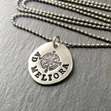 ad melioria necklace latin phrase jewelry toward better things hand stamped on pewter with compass - drake designs jewelry