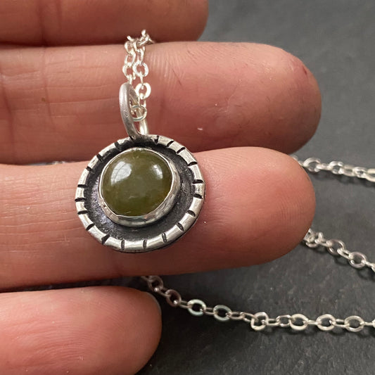 raw Natural gemstone - Vesuvianite pendant with raised edge organically shaped - recycled sterling silver and natural gemstone necklace - drake designs jewelry