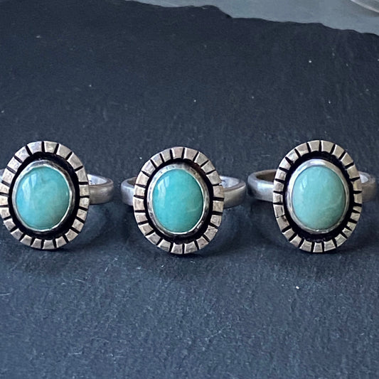 amazonite sterling silver ring hand made raw and organic. handmade each one unique. drake designs jewelry