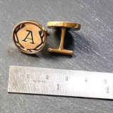 Personalized antler cufflinks in golden bronze hand stamped with antler and initial. Eighth anniversary gift for hunter - Drake Designs Jewelry