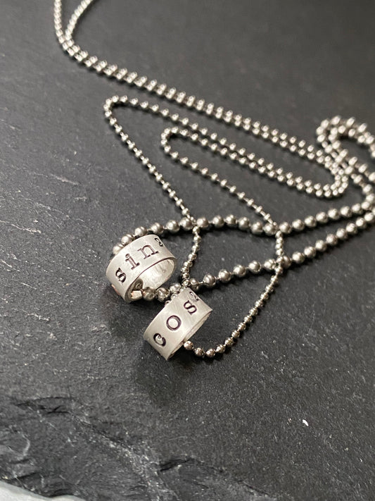 sine and cosine couples necklace set. math jewelry for couples. drake designs jewelry
