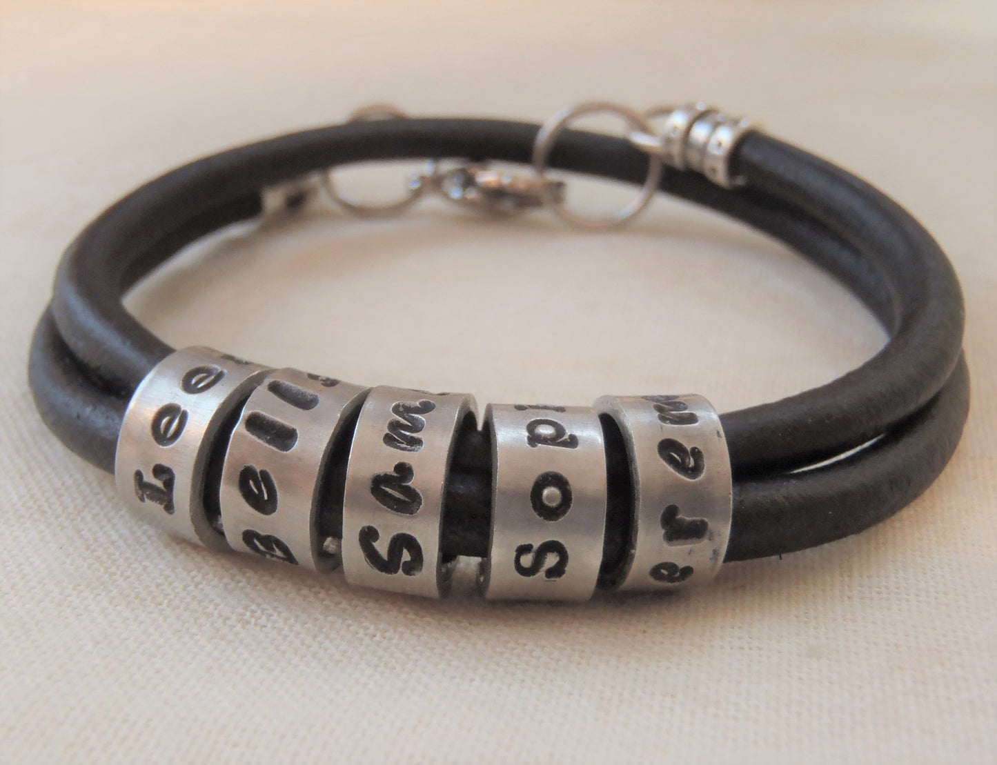 Personalized name charms on smooth leather bracelet - charms cannot be added and size cannot be modified after made! - Drake Designs Jewelry