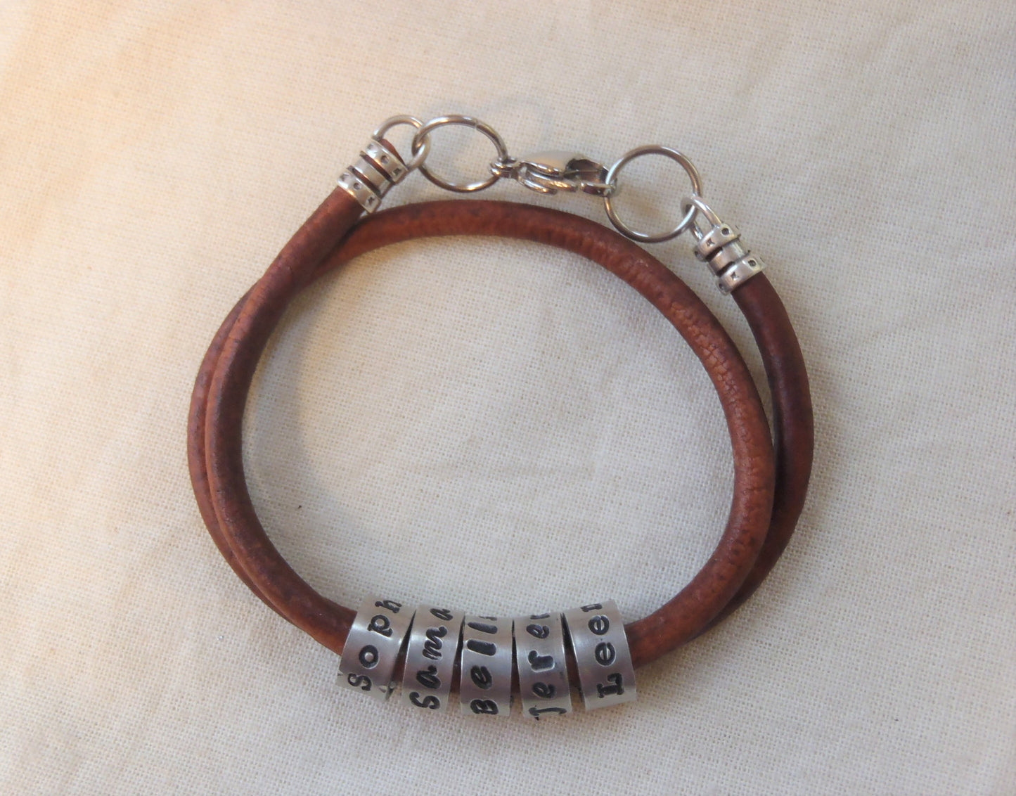 Personalized name charms on smooth leather bracelet - charms cannot be added and size cannot be modified after made! - Drake Designs Jewelry