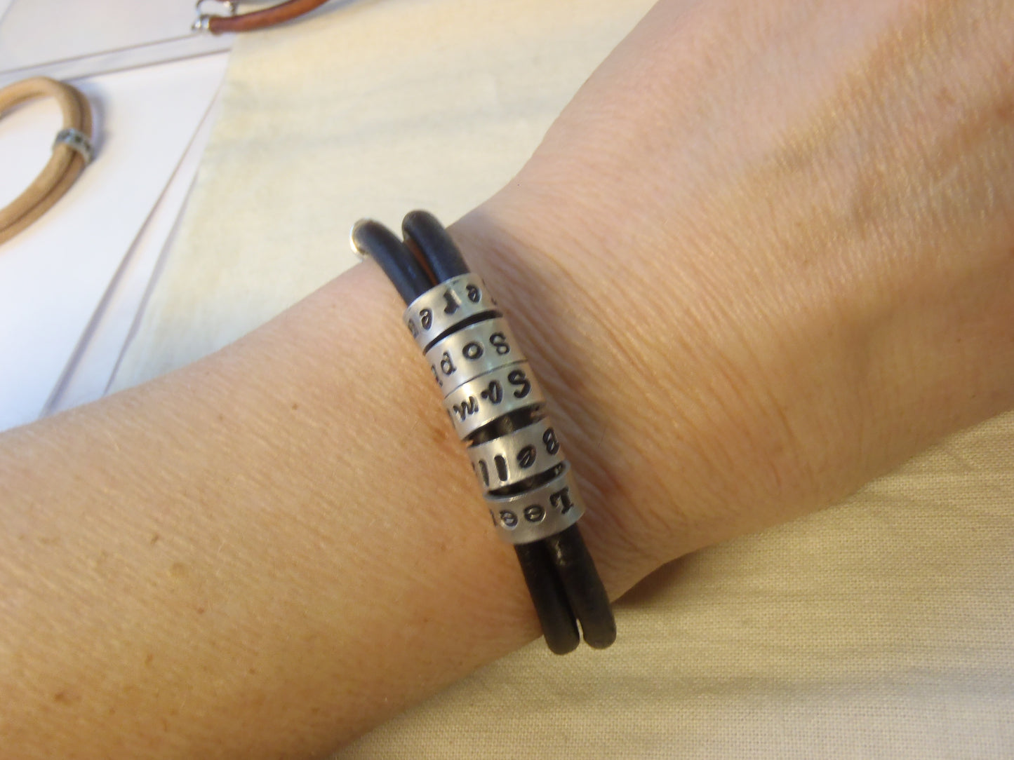 Personalized name charms on smooth leather bracelet - charms cannot be added and size cannot be modified after made! - Drake Designs Jewelry