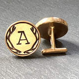 Personalized antler cufflinks in golden bronze hand stamped with antler and initial. Gift for deer hunter - Drake Designs Jewelry