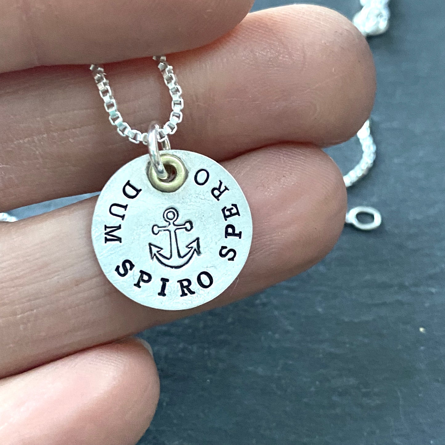 Latin phrase jewelry. dum spiro spero. while I breathe I hope. sterling silver necklace. drake designs jewelry