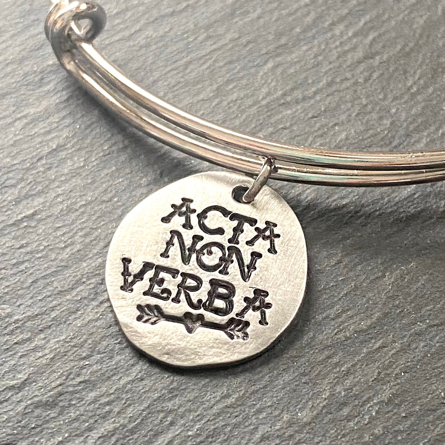 acta non verba latin phrase deeds not words bracelet. mantra jewelry with inspirational Latin sayings - drake designs jewelry