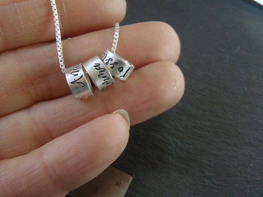 Mom Necklace with Kids Names Personalized on Sterling Silver Ring Name Charms