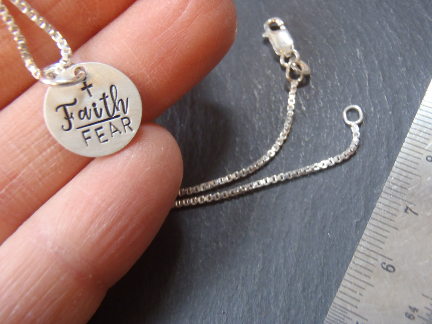 Sterling silver faith over fear necklace - Drake Designs Jewelry
